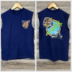 Harley Davidson Conch Republic Key West Sleeveless Crewneck Navy T-Shirt Size M